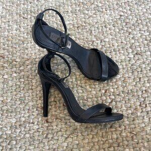 Steve Madden Stecy Women's Black Leather Strap Ankle High Heel Sandals Sz 5.5